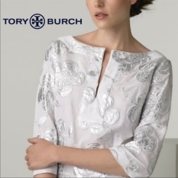 Tory Burch Tops - Tory Burch Aplique Floral 3/4 Sleeve Crew Casual tunic. Size 8